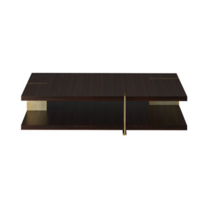 Banffshire Brown Veneer Inlay Wooden and Brass Coffee Table