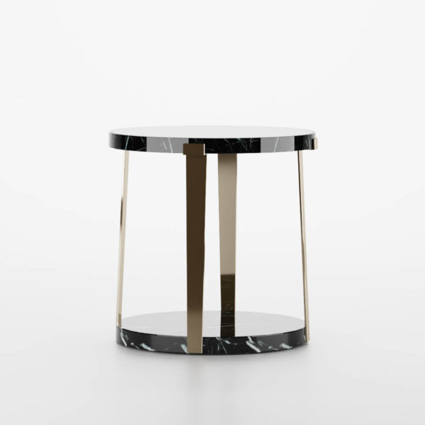 Essex Round Natural Marble with Four Metal Legs Side Table