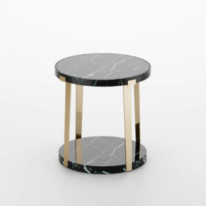 Essex Round Natural Marble with Four Metal Legs Side Table
