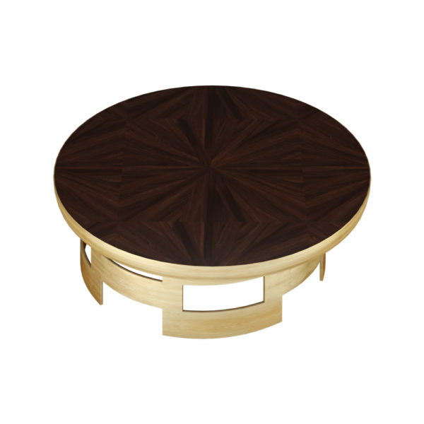 Leicestershire Circle Metal and Wooden Coffee Table with Veneer Inlay
