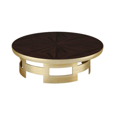 Leicestershire Circle Metal and Wooden Coffee Table with Veneer Inlay