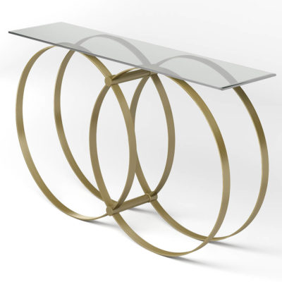 Manchester Glass and Circles Golden Metal Console Table