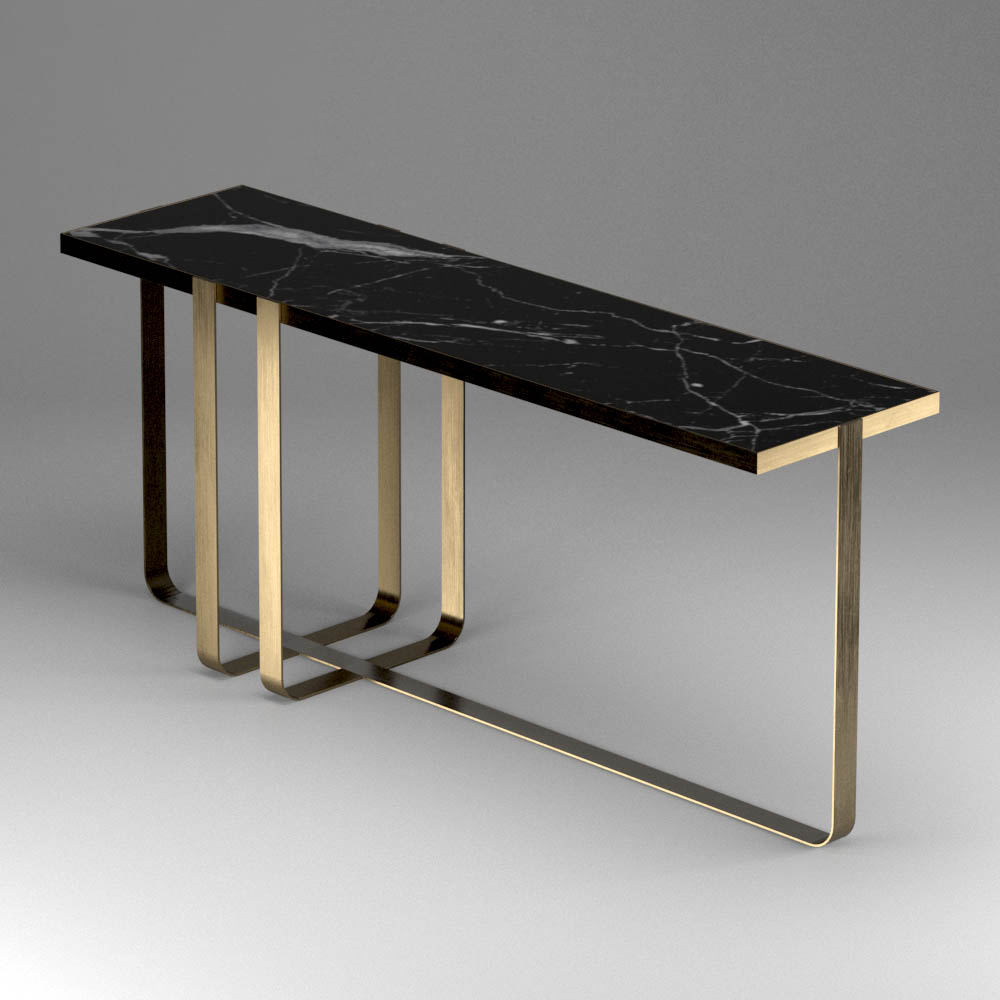 Stewartry Brass Base and Black Marble Top Console Table