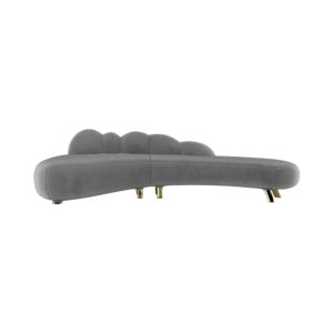 Alessa Curved Grey Sofa with Gold Legs