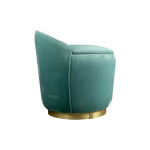Lovy Round Velvet Turquoise Blue Pouf with Brass Base Side View