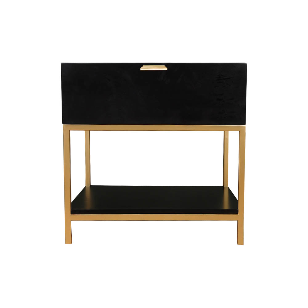 Alania Black Bedside Table with Shelf and Drawer