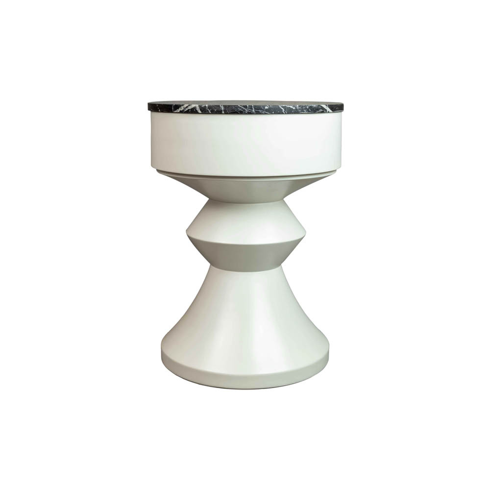 Alexa Round Ivory White Bedside Table with Drawer Back