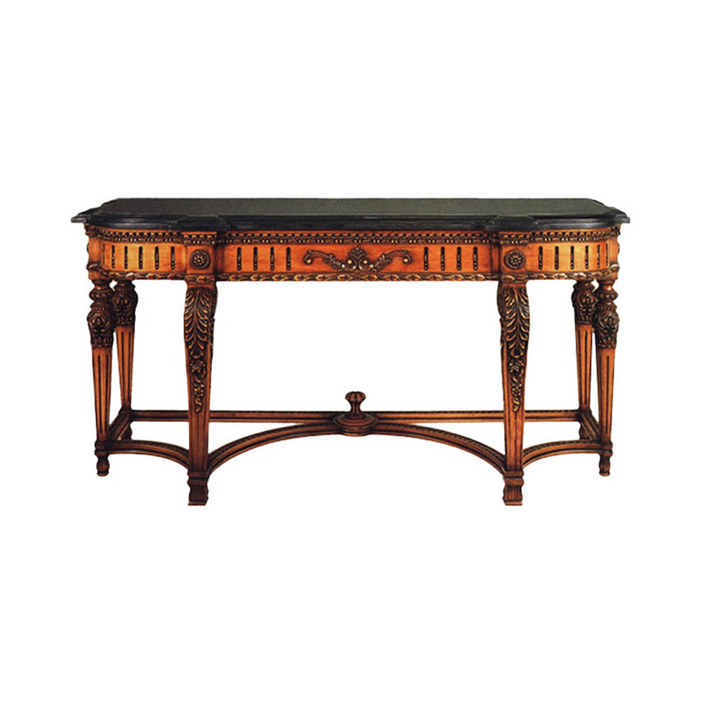 Antique Console Table with Detailed Hand Carved Wood and Marble Top