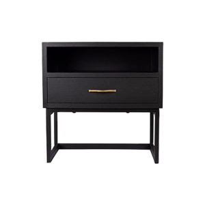Ascot Black Brown Bedside Table with Shelf and Stainless leg