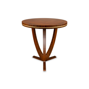 Austin Cinnamon Round Three Legged Side Table with Brass Inlay