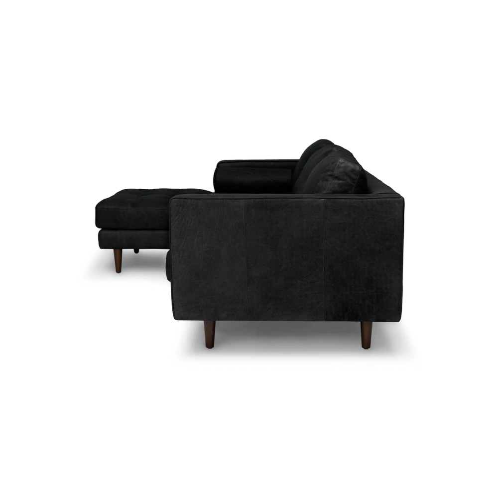 Barcelona Upholstered Oxford Black Leather Corner Sofa
