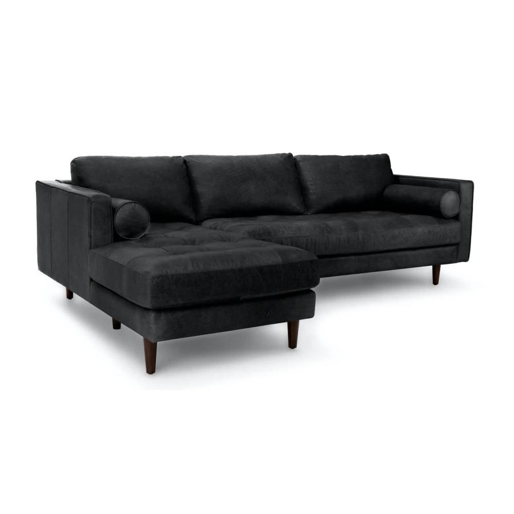 Barcelona Upholstered Oxford Black Leather Corner Sofa