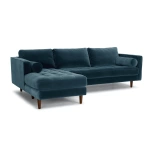 Barcelona Upholstered Pacific Blue Velvet Corner Sofa