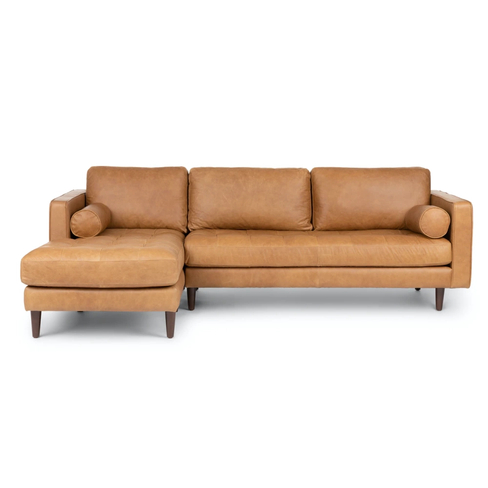Barcelona Upholstered Tan Leather Corner Sofa