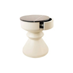 Bishop Cream White Lacquer Bedside Table with Marble Top Side View