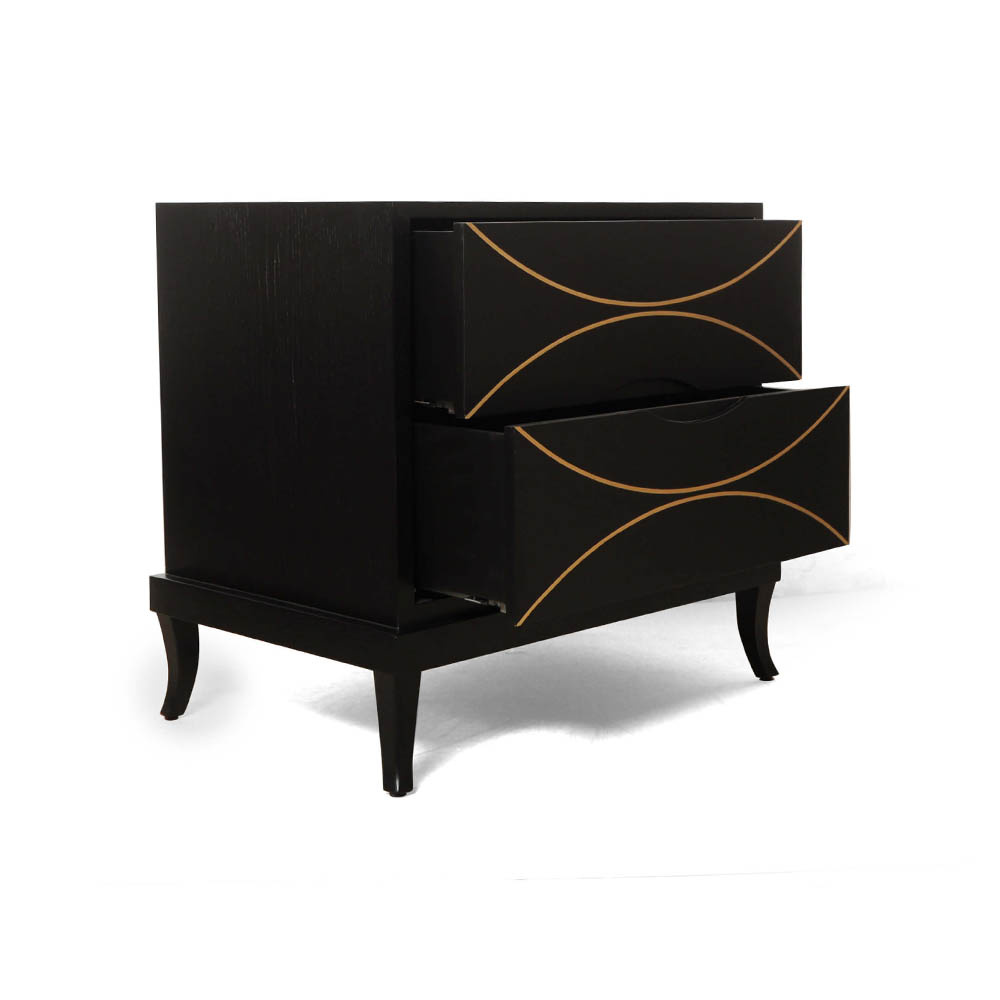 Blair Dark Brown 2 Drawer Bedside Table with Brass Inlay Open Drawers