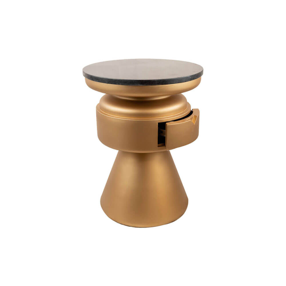 Bono Gold Circular Bedside Table with Drawer
