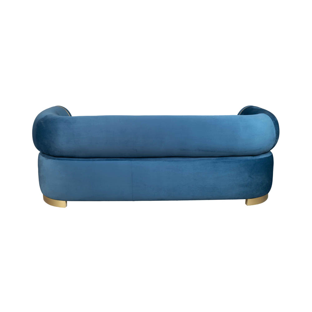 Clare 3 Seaters Blue Velvet Sofa With Brass Inlay