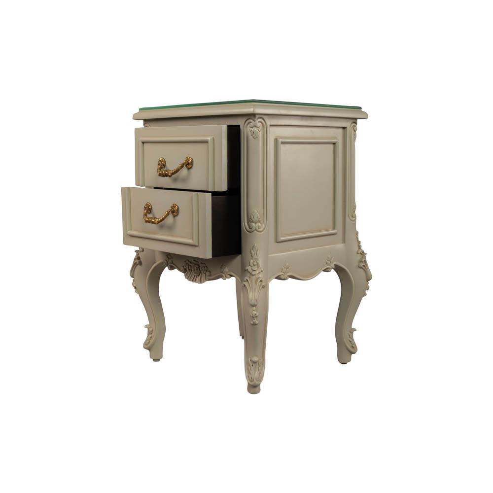 Dixon Wood Light Grey Lacquer Bedside Table Drawers