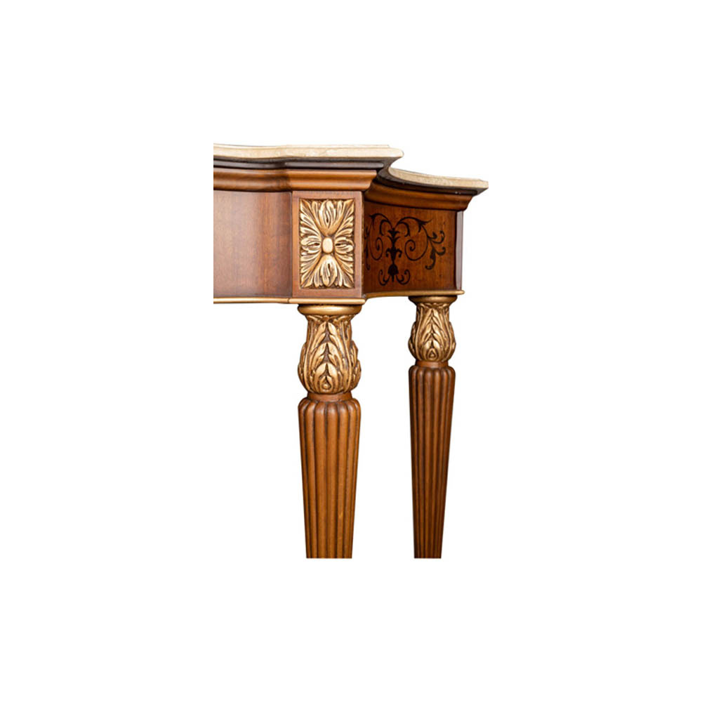 Edmund Elegant Style Console Table Marble Top Hand Carved Details
