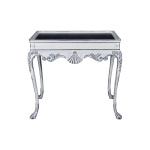 Edra Distressed Painted Console Table with Hand Carved Wood Front