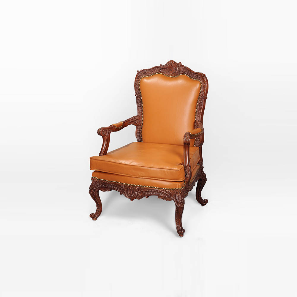 Elegant English Style Armchair Natural Leather Upholstery