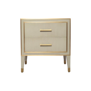 Emma Grey and Wood Bedside Table with Brass Inlay