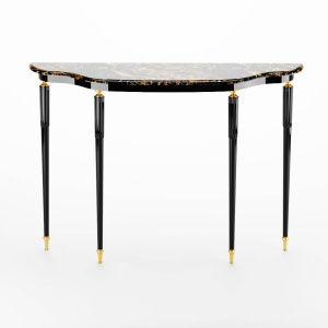 Fife Black and Gold Wood with Natural Marble Top Console Table