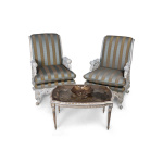 French Armchair with Hand Carved Detailed and Distressed Paint