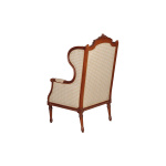 French Style Wing Back Armchair with Hand Carved Wood and Upholstery Luxury Fabric Brown
