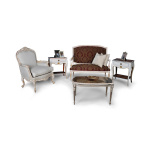 Gilded French Sofa with Cushions Table Seating and Chairs