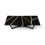 Gordon Black Lacquer Console Table with Brass Inlay Top View