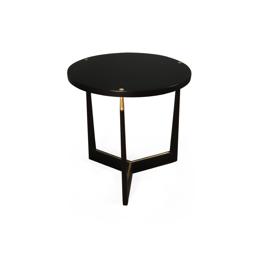 Hector Round Black Side Table with Brass Inlay