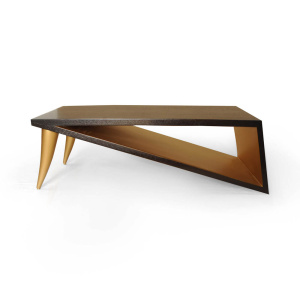 Jayden Brown Wooden Coffee Table with Golden Legs View