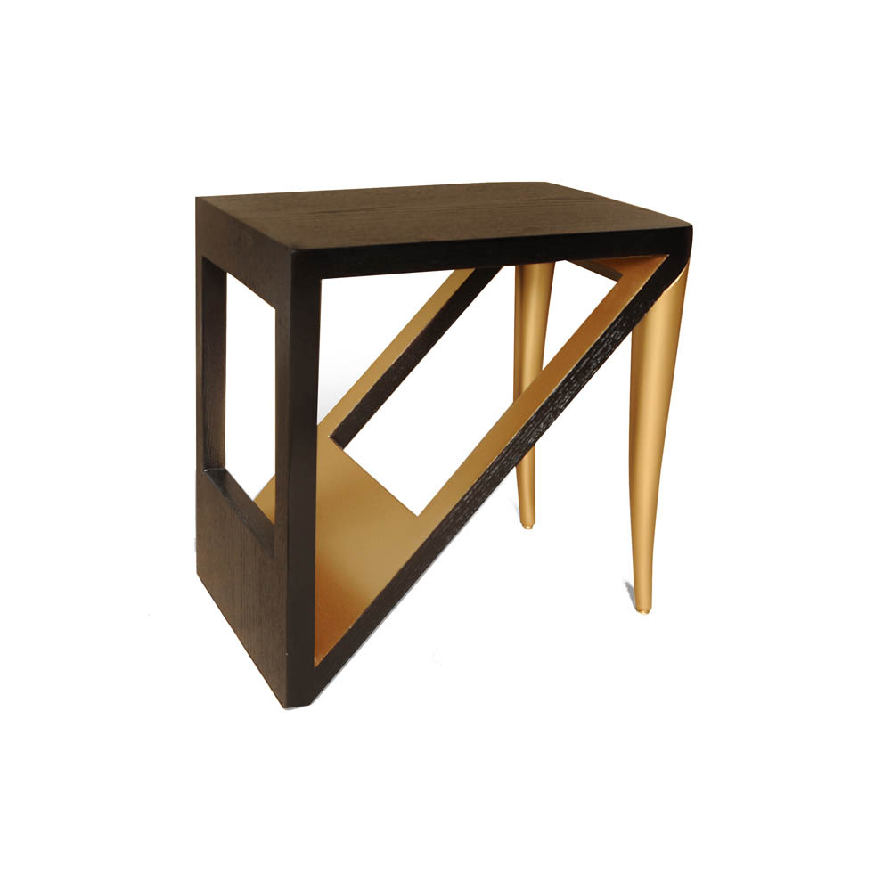 Jayden Dark Brown Square Side Table with Golden Legs Right Side View