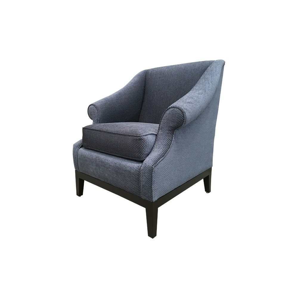 Kingston Blue Upholstered Rolled Arm Chair with Wooden Legs