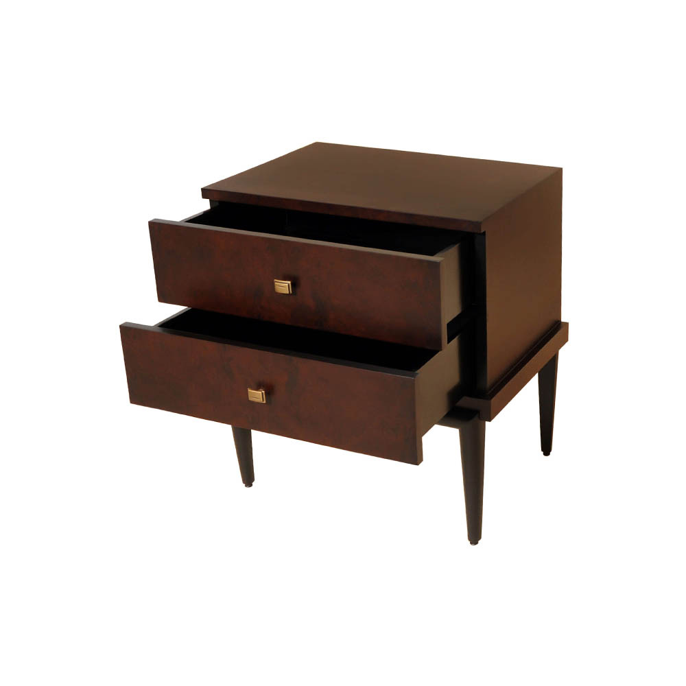 Leo Wooden 2 Drawer Dark Brown Bedside Table Open Drawers