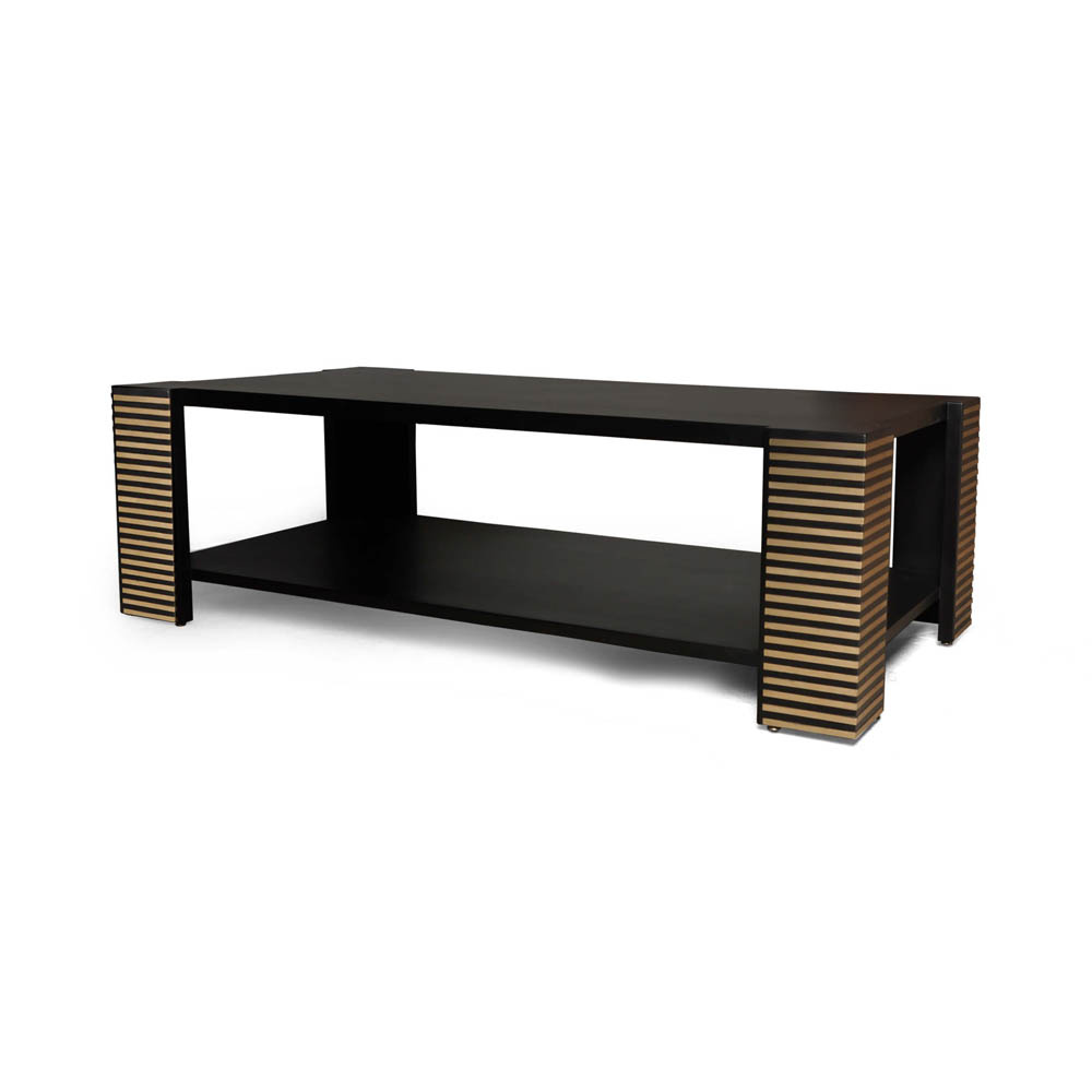 Pharo Rectangular Coffee Table Black Lacquer with Brass Strips