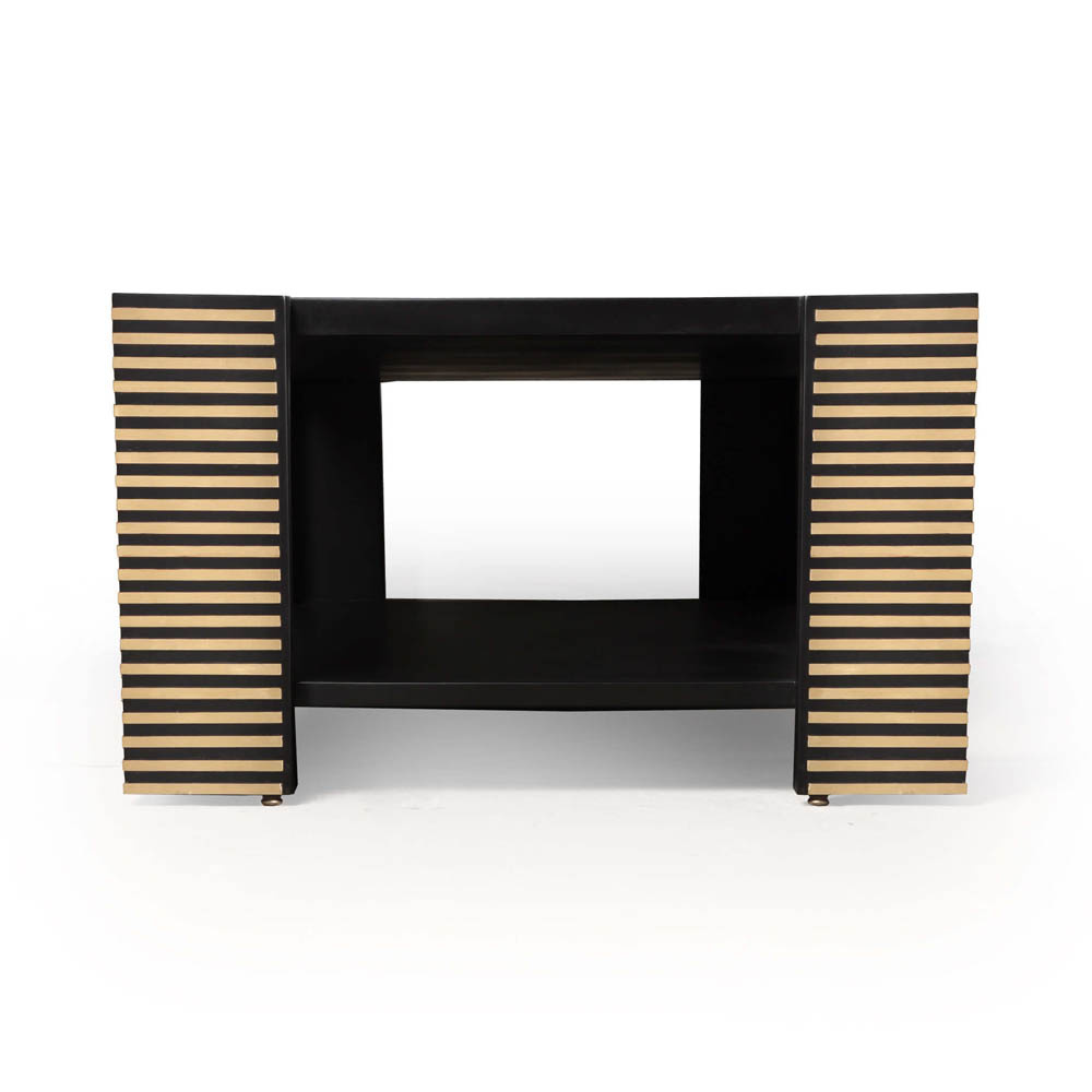 Pharo Rectangular Coffee Table Black Lacquer with Brass Strips