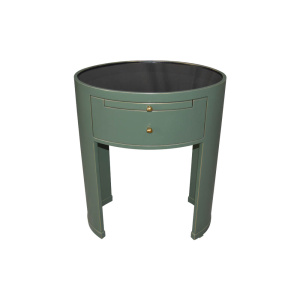 Rosa Wood Bedside Table with Glass Top Olive Green