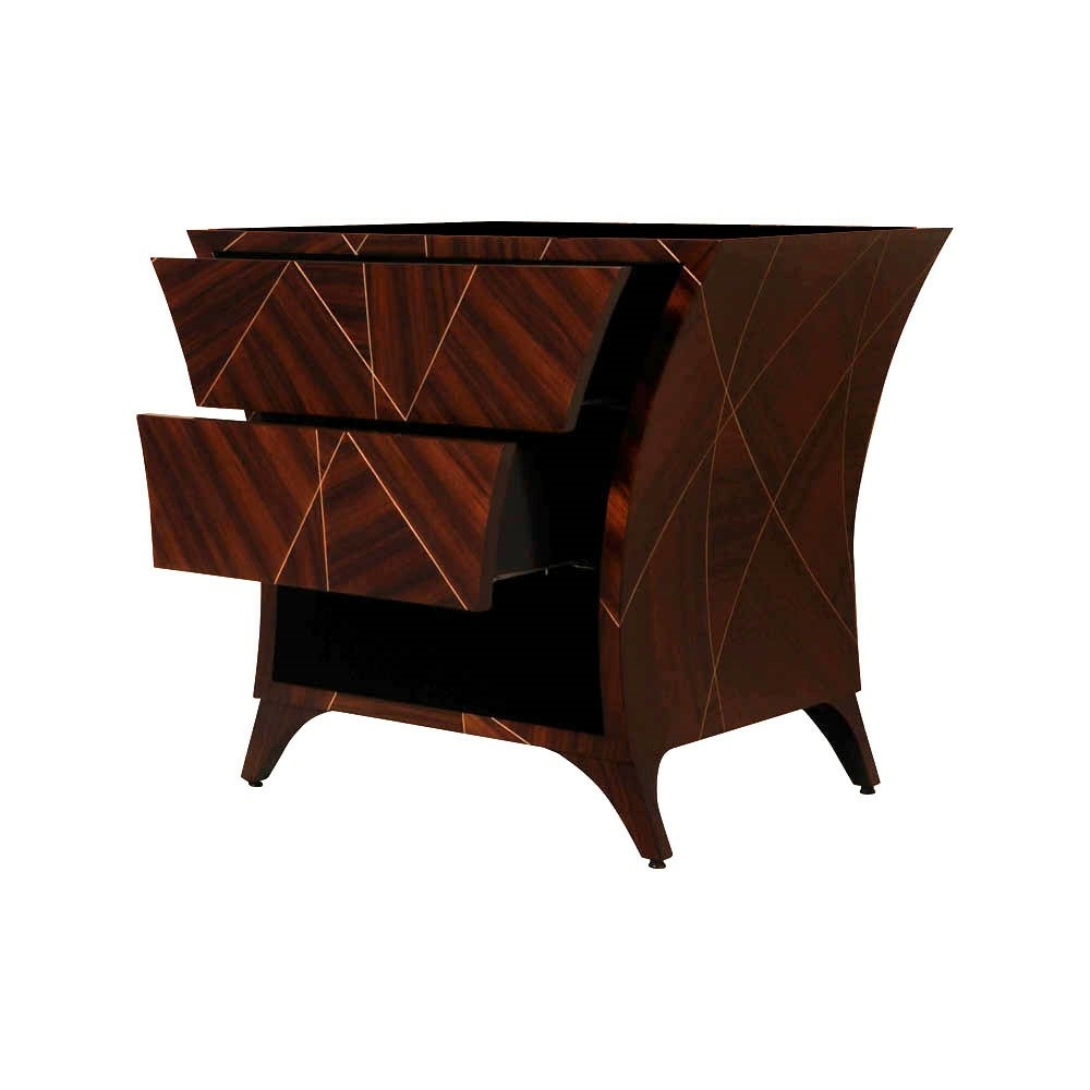 Sahco Dark Brown Curved Bedside Table with Open Shelf Open Drawers