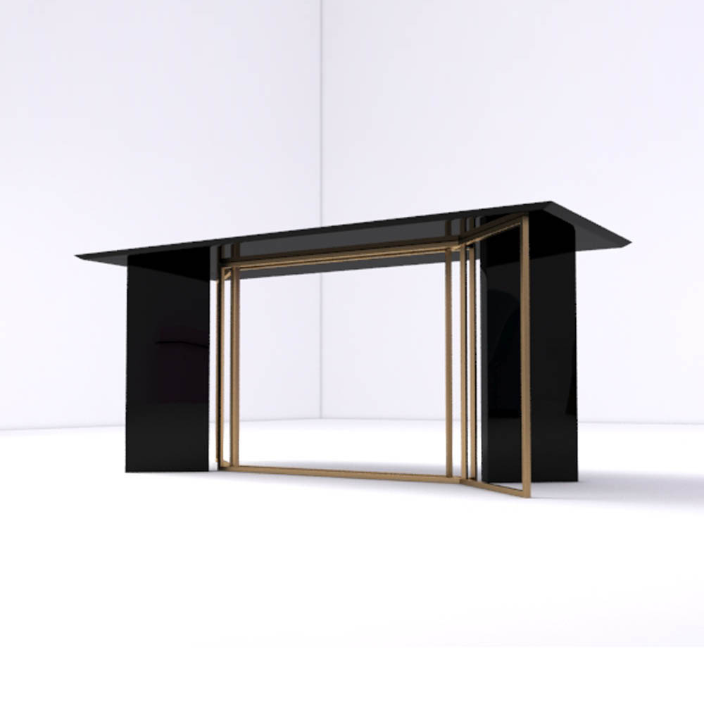 Santini Wooden with Stainless Steel Console Table Down