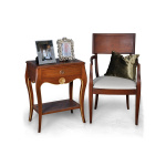 Solid Wood Dining Armchair with Side Table and Cushion