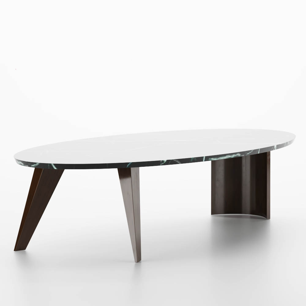 Surrey Wood and Marble Oval Coffee Table - Englanderline