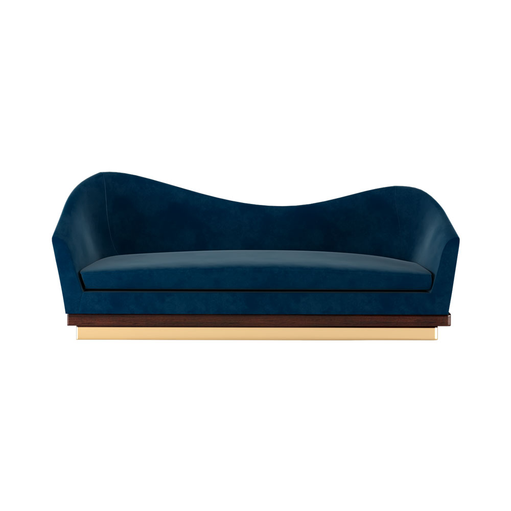 Tristan Blue Velvet Curved Sofa With