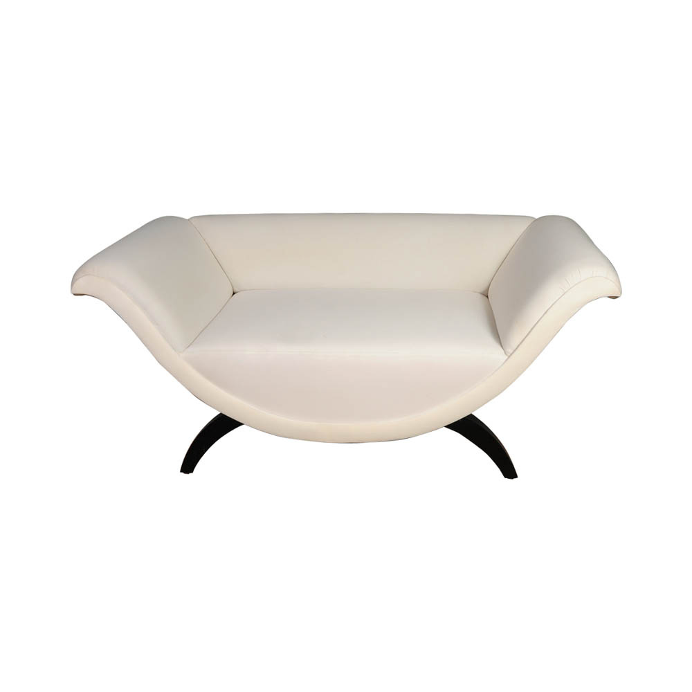 Tulip Upholstered Curved Shaped Sofa with Black Legs