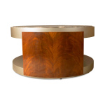 Tully Round Beige Marble Coffee Table with Shelf