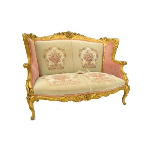 pink biege french velvet sofa