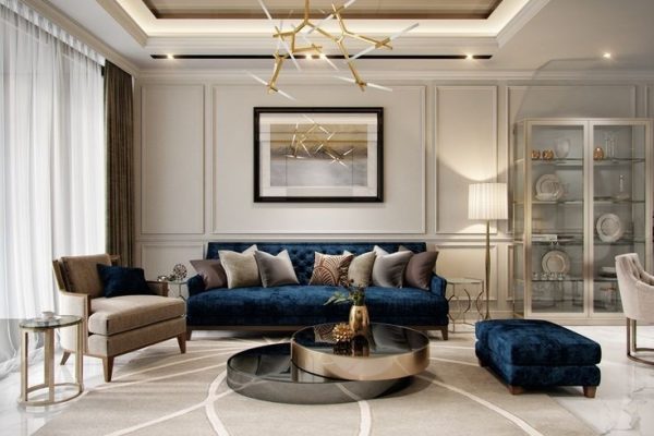 living-room-with-luxury-blue-velvet-sofa